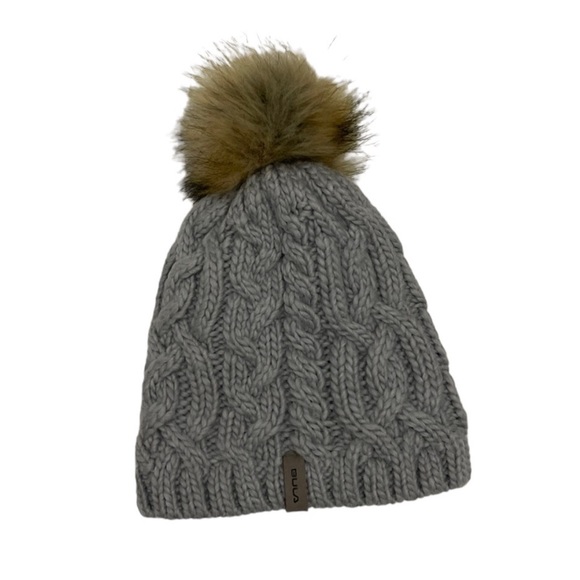 Bula grey fisherman chunky knit wool blend winter cold weather hat toque pompom - Picture 6 of 15